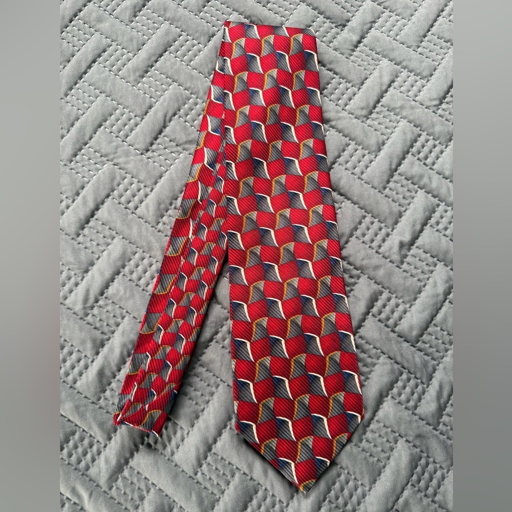 J.Z. Richards Silk Tie Handcrafted for Nordstrom Red Geometric Made USA